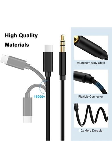 Samsung Xiaomi Uyumlu Aux Kablosu Type-C To Jack Çevirici Dönüştürücü Beyaz Bluetooth Gerektirmez - 4