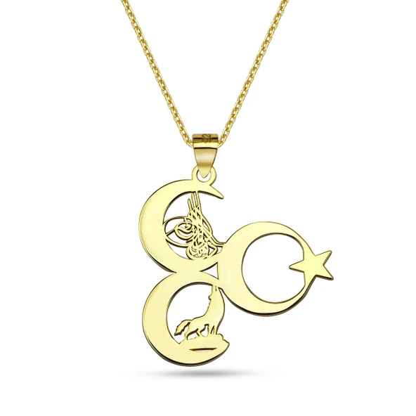 3 Hilal Tuğra Kurt Ayyıldız Kolye - Altın ürün görseli 1