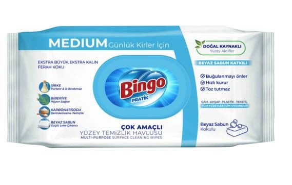 Bingo Beyaz Sabun Katkılı Yüzey Temizlik Havlusu 96'lı