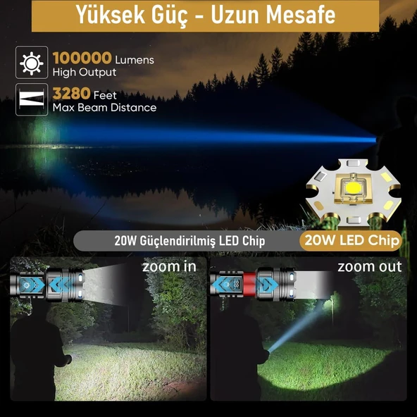 Valkyrie Profesyonel Şarjlı LED El Feneri – Güçlü Avcı Feneri, Uzun Pil Ömrü, Dayanıklı TasarımAvcı Feneri - 6