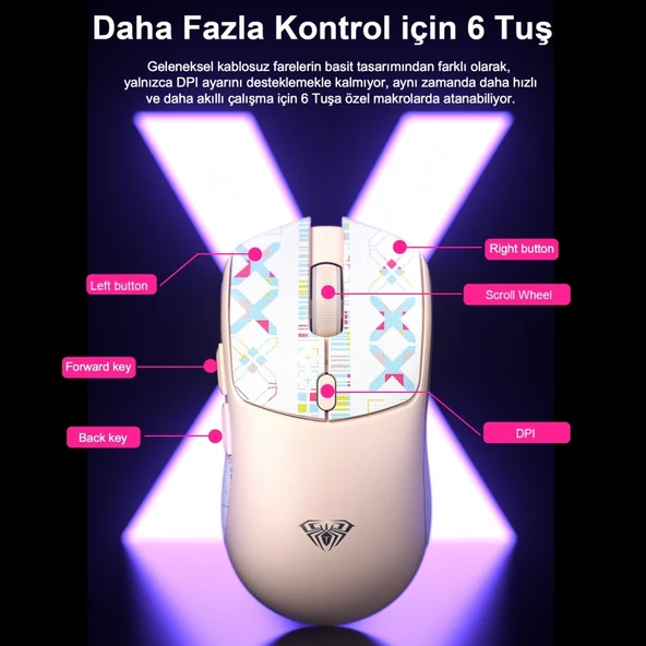 Aula SC580X Lightweight PAW3311 Sensör 10000 DPI 1000Hz Kablolu ve Kablosuz Gaming Oyuncu Mouse Siyah - Resim 5