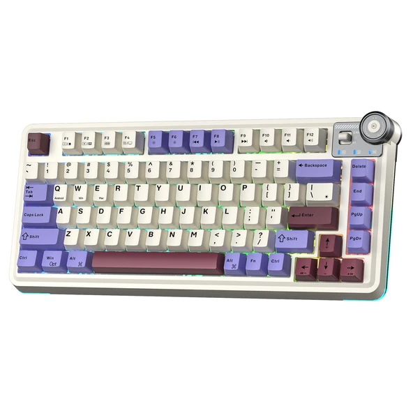 Aula AU75 3 Modlu RGB Hot Swap Mekanik TKL Seiya Switch Kablosuz Makrolu Klavye Bej - Resim 2