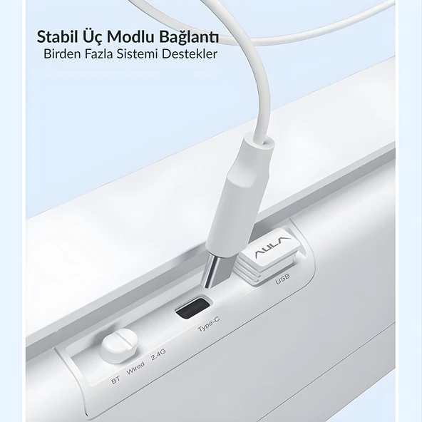 Aula S100 Pro Red Switch Hot Swap RGB Mekanik Klavye Bluetooth Kablolu Kablosuz Bağlantı Mavi - Resim 7