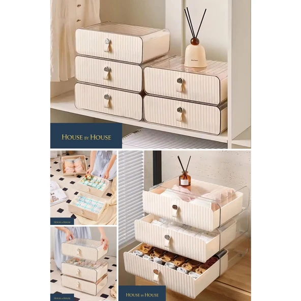 Piev Çok Amaçlı İç Çamaşırı Çorap Bebek Kıyafeti Çekmeceli Düzenleyici Organizer 3 Lü - Resim 2