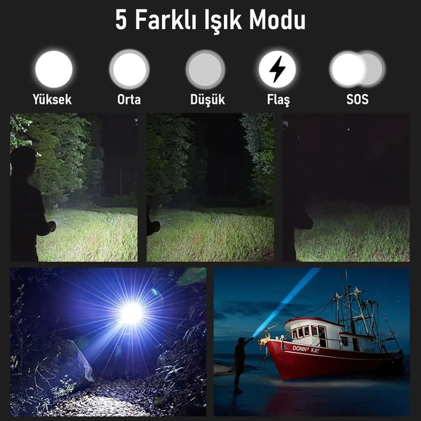 Valkyrie Profesyonel Şarjlı LED El Feneri – Güçlü Avcı Feneri, Uzun Pil Ömrü, Dayanıklı TasarımAvcı Feneri - 8