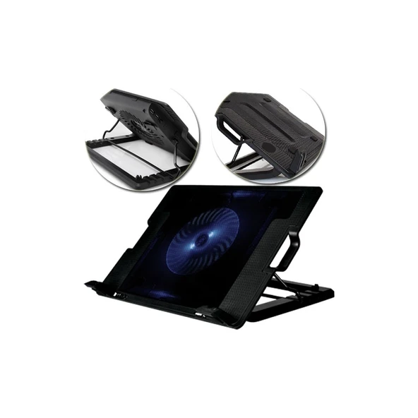 Kademeli Notebook Laptop Soğutucu Mavi Led Işıklı 12 cm Fanlı Stand - 5