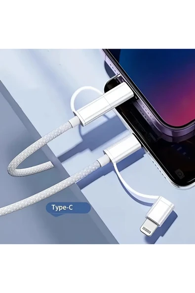 60W iPhone Samsung Xiaomi Huawei Type-c ve Lightining 2in1 1M Halat Örgü Hızlı Şarj ve Data Kablosu - 4