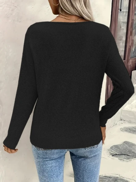 Kadın Uzun Kollu V Yakalı Triko Bluz - Resim 2