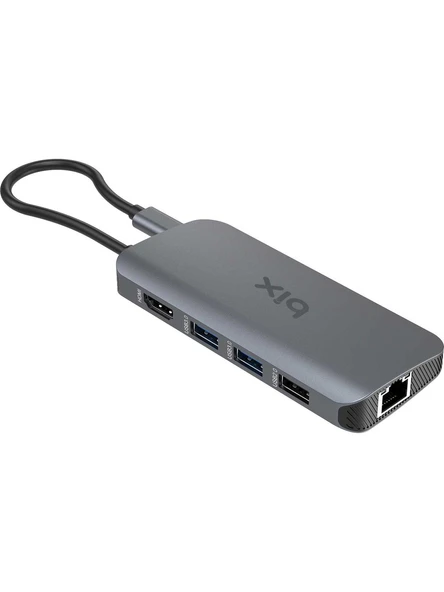 Bix BX10HB Pro Type-C to 4K 60Hz HDMI 3*USB 3.2 Gigabit Ethernet PD 100W Micro SD Kart Okuyucu Çoklayıcı Hub ürün görseli 1