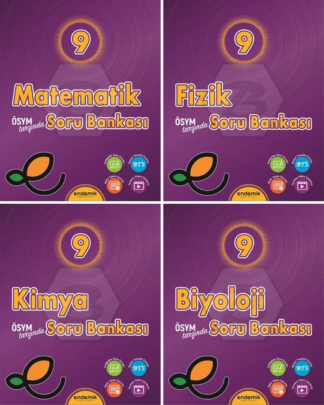 Endemik 2026 9. Sınıf Matematik + Fizik + Kimya + Biyoloji Soru Seti 4 Kitap Güncel Müfredat