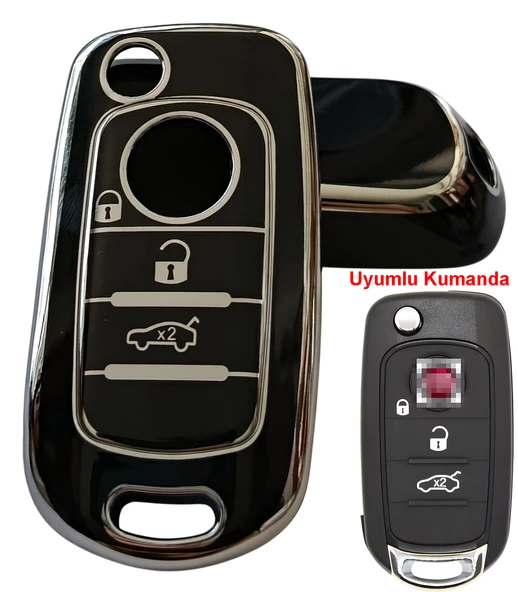 Fiat Egea Uyumlu Nano Anahtar Kumanda Kılıfı Oto Anahtarlık 3 Tuşlu Siyah Silver - 1