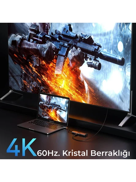 Bix BX10HB Pro Type-C to 4K 60Hz HDMI 3*USB 3.2 Gigabit Ethernet PD 100W Micro SD Kart Okuyucu Çoklayıcı Hub - Resim 6