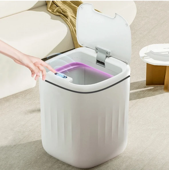 Sensörlü Çöp Kovası Antibakteriyel Uv Işıklı 20 Litre + Deterjan hazneli Beyaz Silikon Klozet Fırçası-BYS - Resim 5