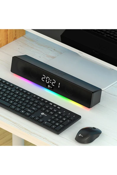 Lenovo Lecoo DS103 Kablosuz Bluetooth 10W RGB Saat/Alarm Stereo Soundbar Hoparlör Siyah - Resim 10