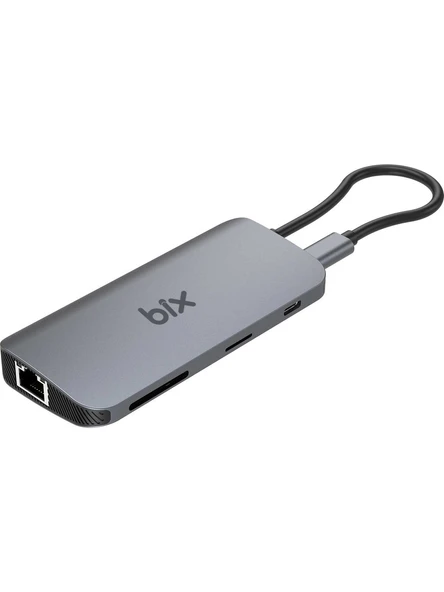 Bix BX10HB Pro Type-C to 4K 60Hz HDMI 3*USB 3.2 Gigabit Ethernet PD 100W Micro SD Kart Okuyucu Çoklayıcı Hub - Resim 2