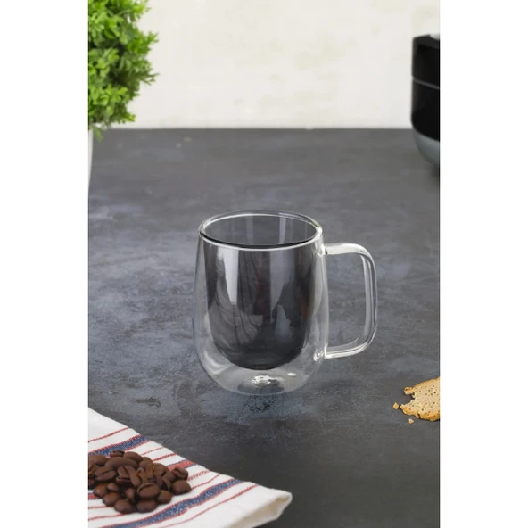 Çift Cidarlı Cam Kupa Gri Renk ürün görseli