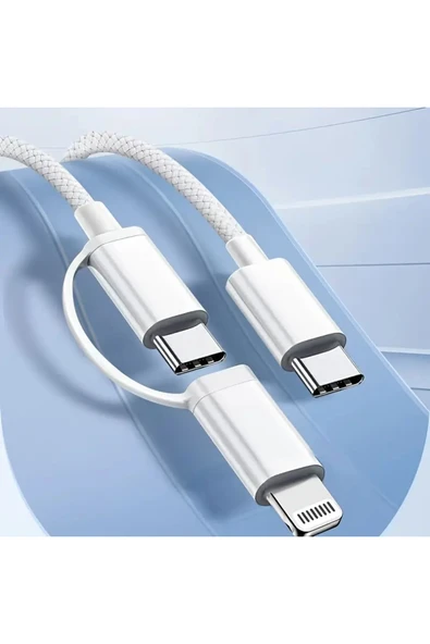 60W iPhone Samsung Xiaomi Huawei Type-c ve Lightining 2in1 1M Halat Örgü Hızlı Şarj ve Data Kablosu - 2