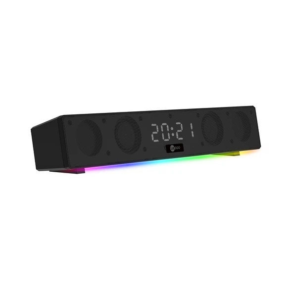 Lenovo Lecoo DS103 Kablosuz Bluetooth 10W RGB Saat/Alarm Stereo Soundbar Hoparlör Siyah - Resim 4