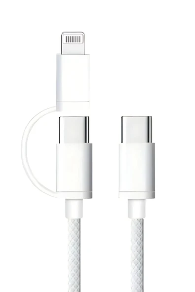60W iPhone Samsung Xiaomi Huawei Type-c ve Lightining 2in1 1M Halat Örgü Hızlı Şarj ve Data Kablosu