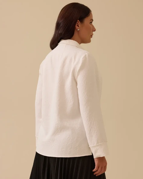 Büyük Beden Boncuk Detaylı Dokulu Gömlek Gala-Xi - 3