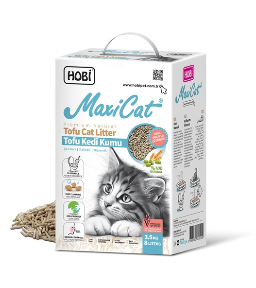 Hobi Maxicat Tofu Kedi Kumu 8 Litre - Tozsuz, Bitkisel ve Çevre Dostu Pelet Formül