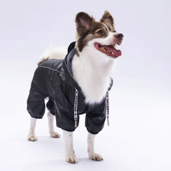 Pawstar Siyah Muson Su Geçirmez Küçük Irk Köpek Yağmurluk Tulum - Resim 3