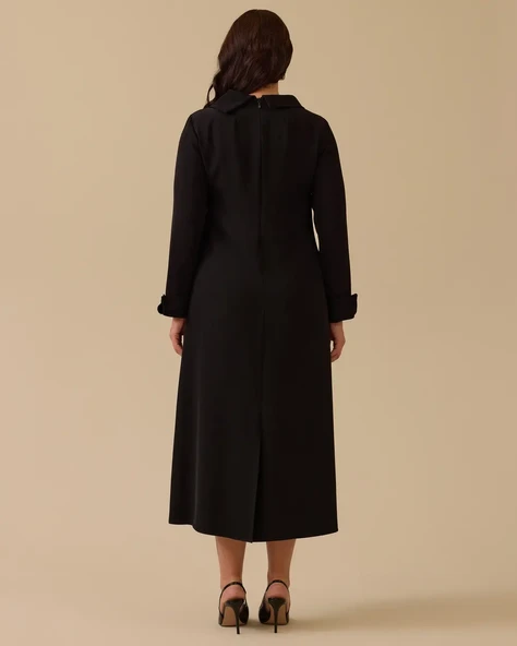 Büyük Beden Yaka İşlemeli Midi Elbise Gala-Xi - Resim 3