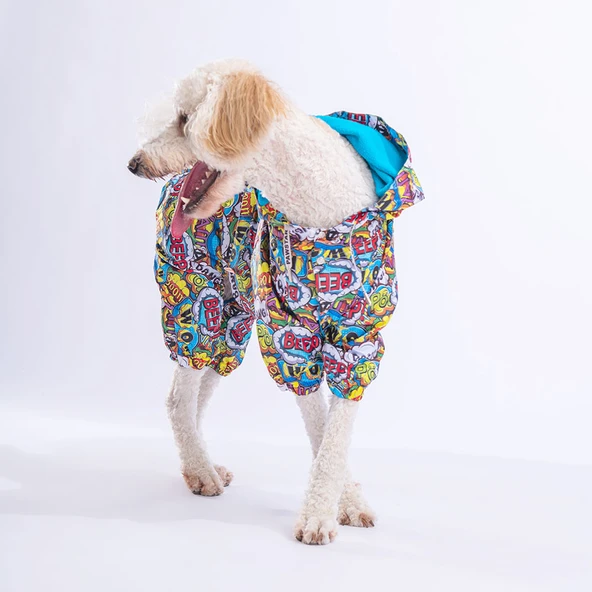 Pawstar PopArt Polarlı Su Geçirmez Orta-Büyük Irk Köpek Yağmurluk Tulum - 2