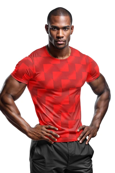 Kırmızı Desenli Antrenman, Halısaha ve Spor Forması, Nefes Alan Tişört, Yüksek Kalite Gym Tshirt - 1