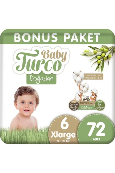 Baby Turco Doğadan Bonus Bebek Bezi 6 Numara Xlarge 72 Adet - 1