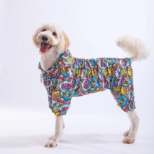 Pawstar PopArt Polarlı Su Geçirmez Orta-Büyük Irk Köpek Yağmurluk Tulum - 1