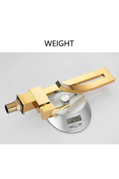 Gold Banyo Lavabo Bataryası Kare 360 Döner Şelale Banyo Bataryası - Resim 5