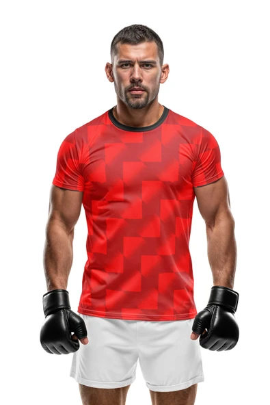 Kırmızı Desenli Antrenman, Halısaha ve Spor Forması, Nefes Alan Tişört, Yüksek Kalite Gym Tshirt - 5