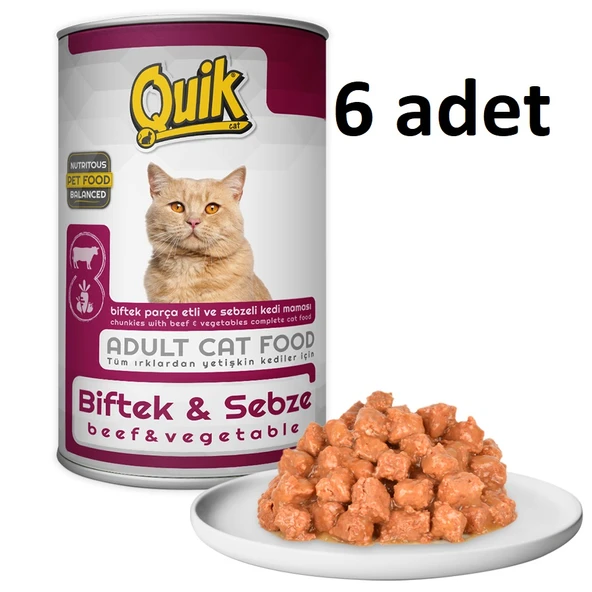 6 Adet Quik Kedi 415 gr Biftek-Sebze Konserve Skt: 12/2028 ürün görseli