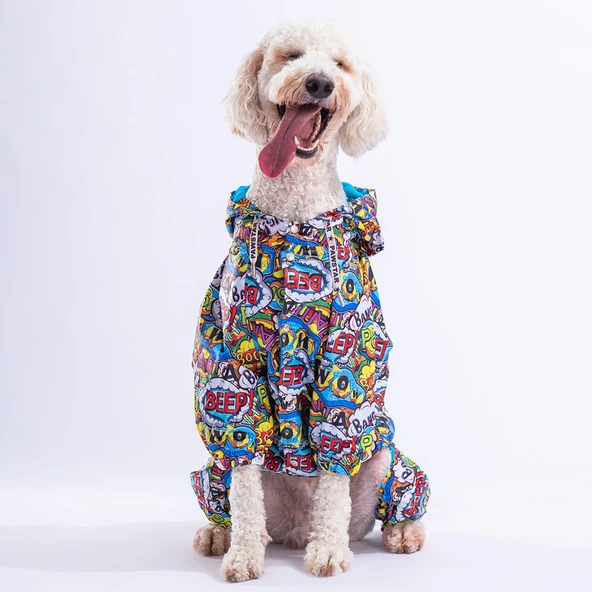Pawstar PopArt Polarlı Su Geçirmez Orta-Büyük Irk Köpek Yağmurluk Tulum - 3
