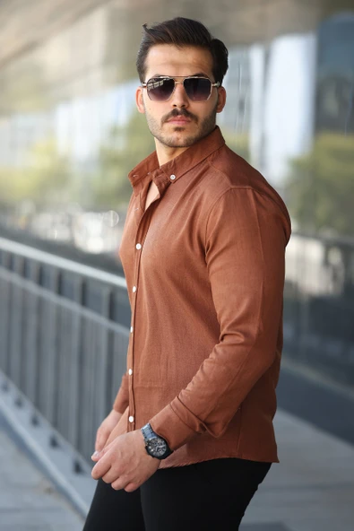 Erkek Uzun Kollu Regular Sofya Keten Gömlek - Resim 2