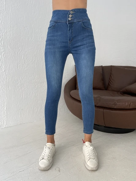 Yüksek Bel Likralı Jean Pantolon 90 Cm - Resim 9