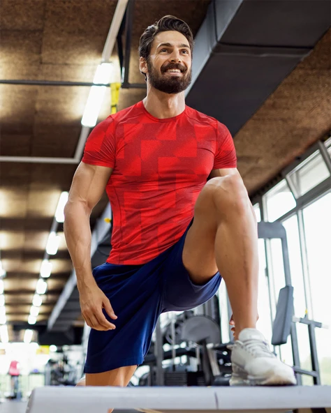Kırmızı Desenli Antrenman, Halısaha ve Spor Forması, Nefes Alan Tişört, Yüksek Kalite Gym Tshirt - 3