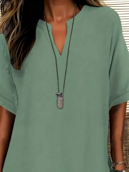 Kadın Kısa Kollu V Yakalı Aerobin Bluz - Resim 2