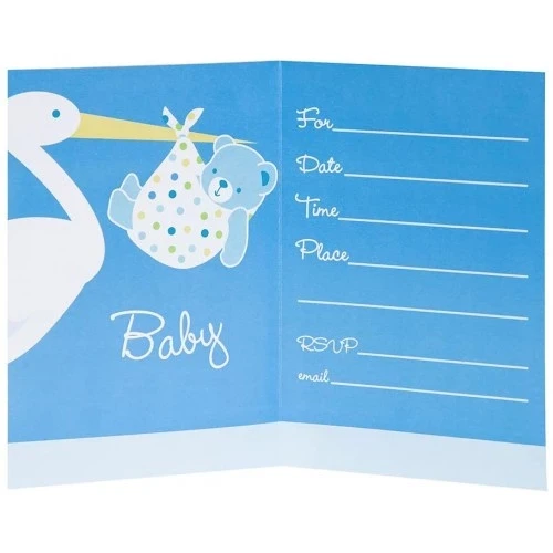 Baby Boy Stork Temalı Mavi Davetiye 8 Adet - Resim 2