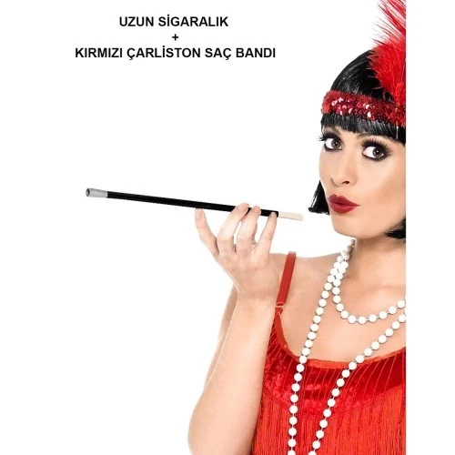 Kırmızı Retro Charliston Aksesuar Seti ürün görseli