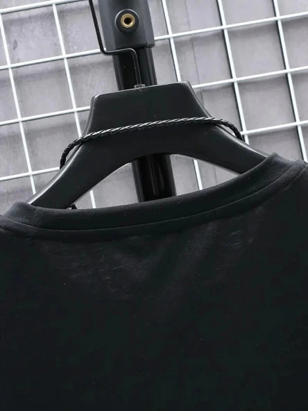 Baskılı Oversize Bisiklet Yaka T-shirt - Siyah - Resim 4