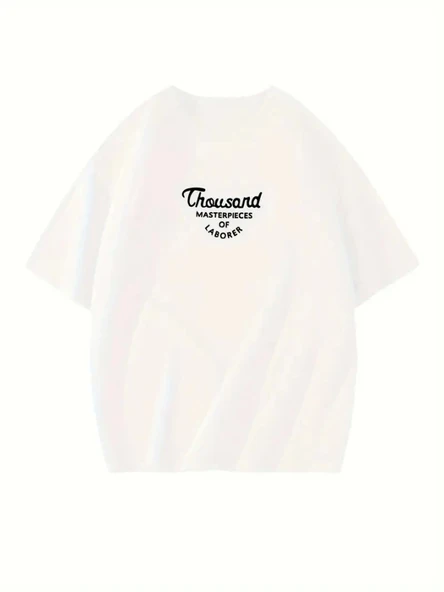 Thousand Baskılı Oversize Bisiklet Yaka T-shirt - Beyaz - Resim 2