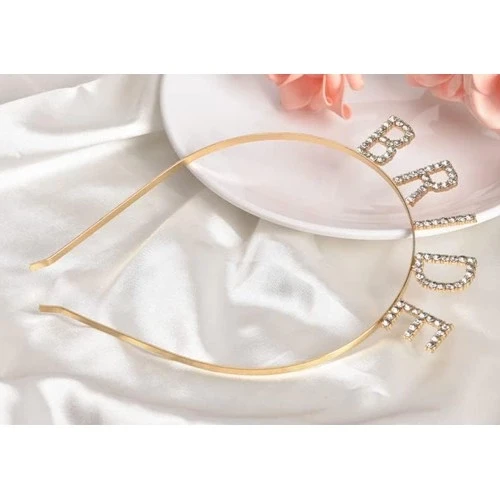 Altın Gold Renk Bekarlığa Veda Kristal Taş Bride Tacı İthal - Resim 4