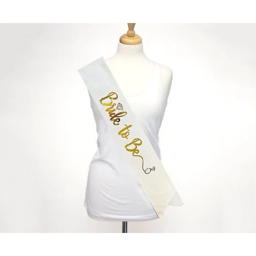 Altın Bride To Be Yazılı Beyaz Kuşak - Resim 2