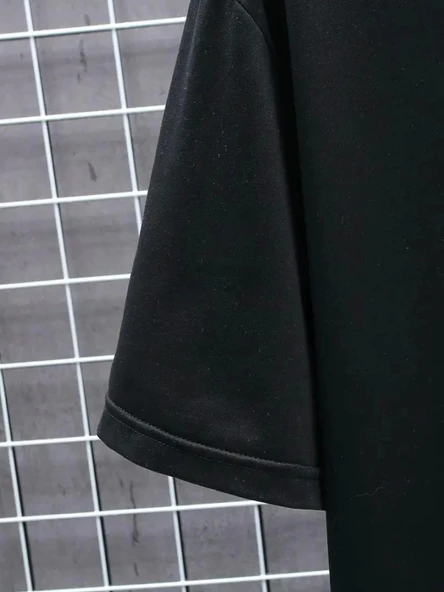 Baskılı Oversize Bisiklet Yaka T-shirt - Siyah - Resim 3