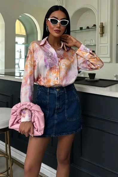 Batik Desenli Saten Gömlek 3409 - Resim 7