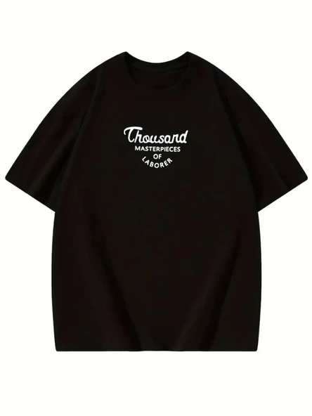 Thousand Baskılı Oversize Bisiklet Yaka T-shirt - Siyah - Resim 2