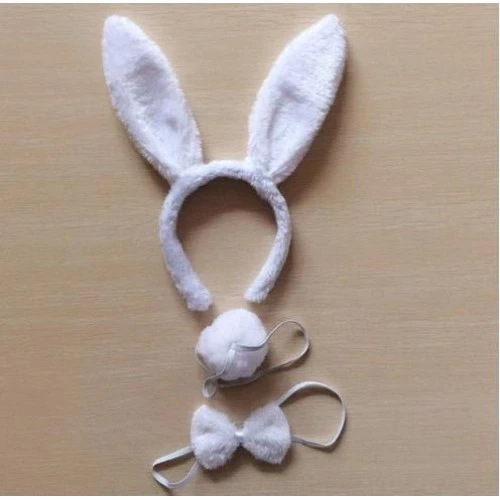 Tavşan Kostüm Seti Taç Papyon Kuyruk Beyaz Renk - Resim 3