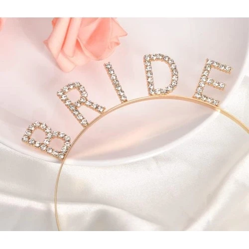 Altın Gold Renk Bekarlığa Veda Kristal Taş Bride Tacı İthal - Resim 3